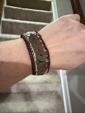 Woven Feng Shui Lucky Coin Bracelet - Brown & Red